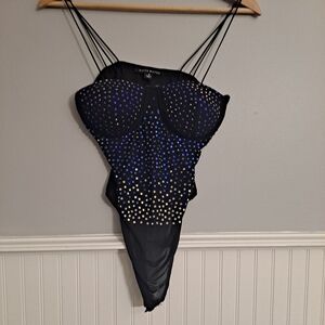 Haute Monde Black and Blue Embellished Top